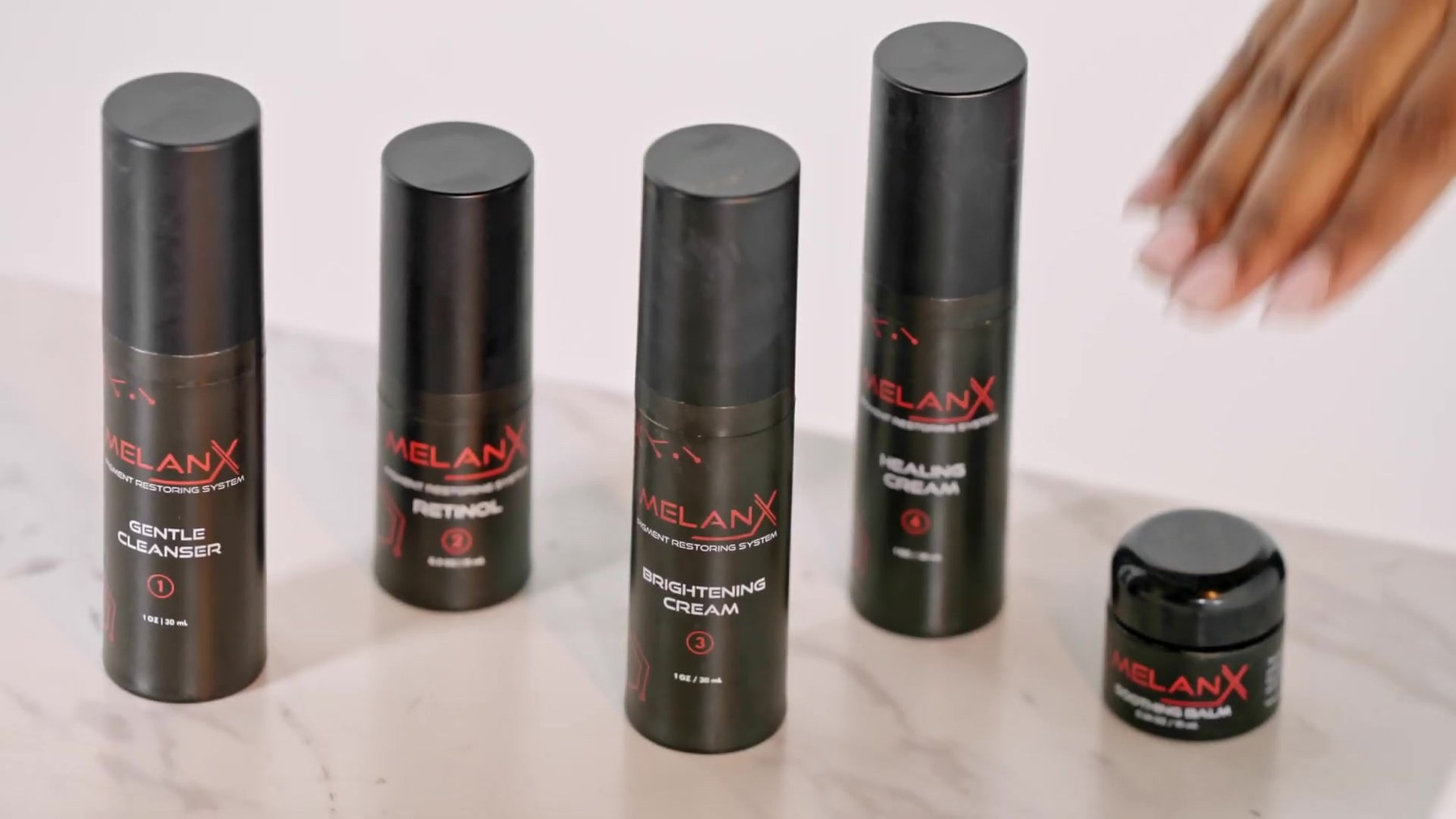 The MelanX Pigment Restoring System range on marble