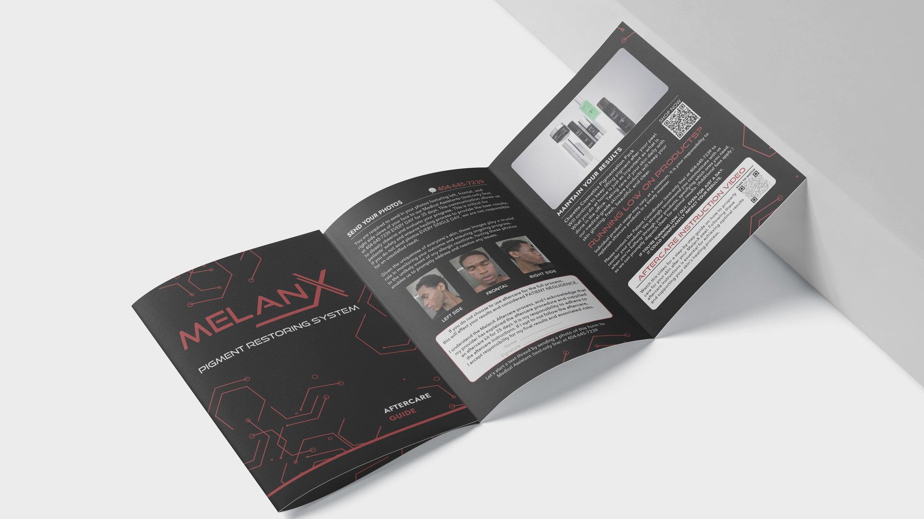 The MelanX aftercare guide opened flat, inside panels