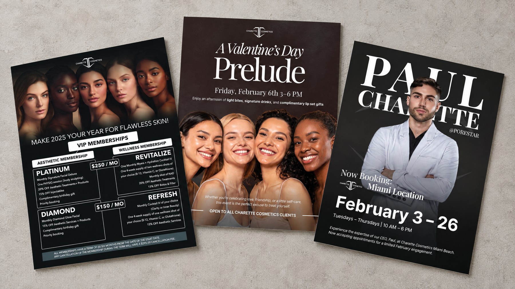 The Charette Cosmetics promotional flyers