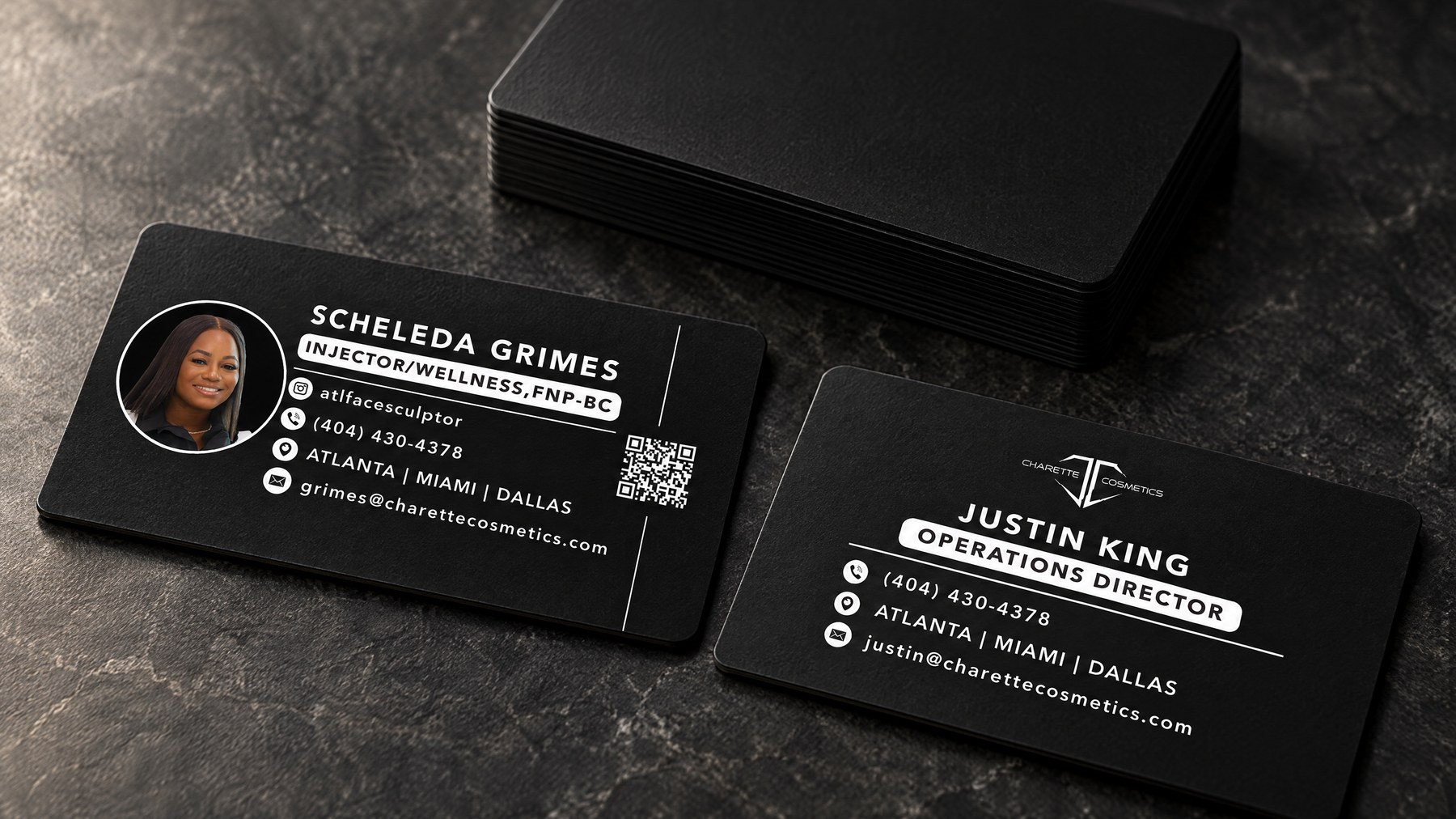 Charette Cosmetics practitioner and staff business cards