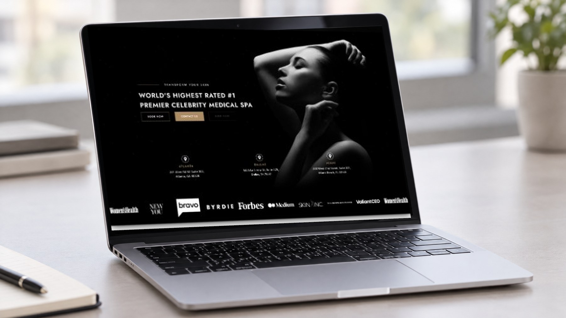 The charettecosmetics.com home page on a laptop