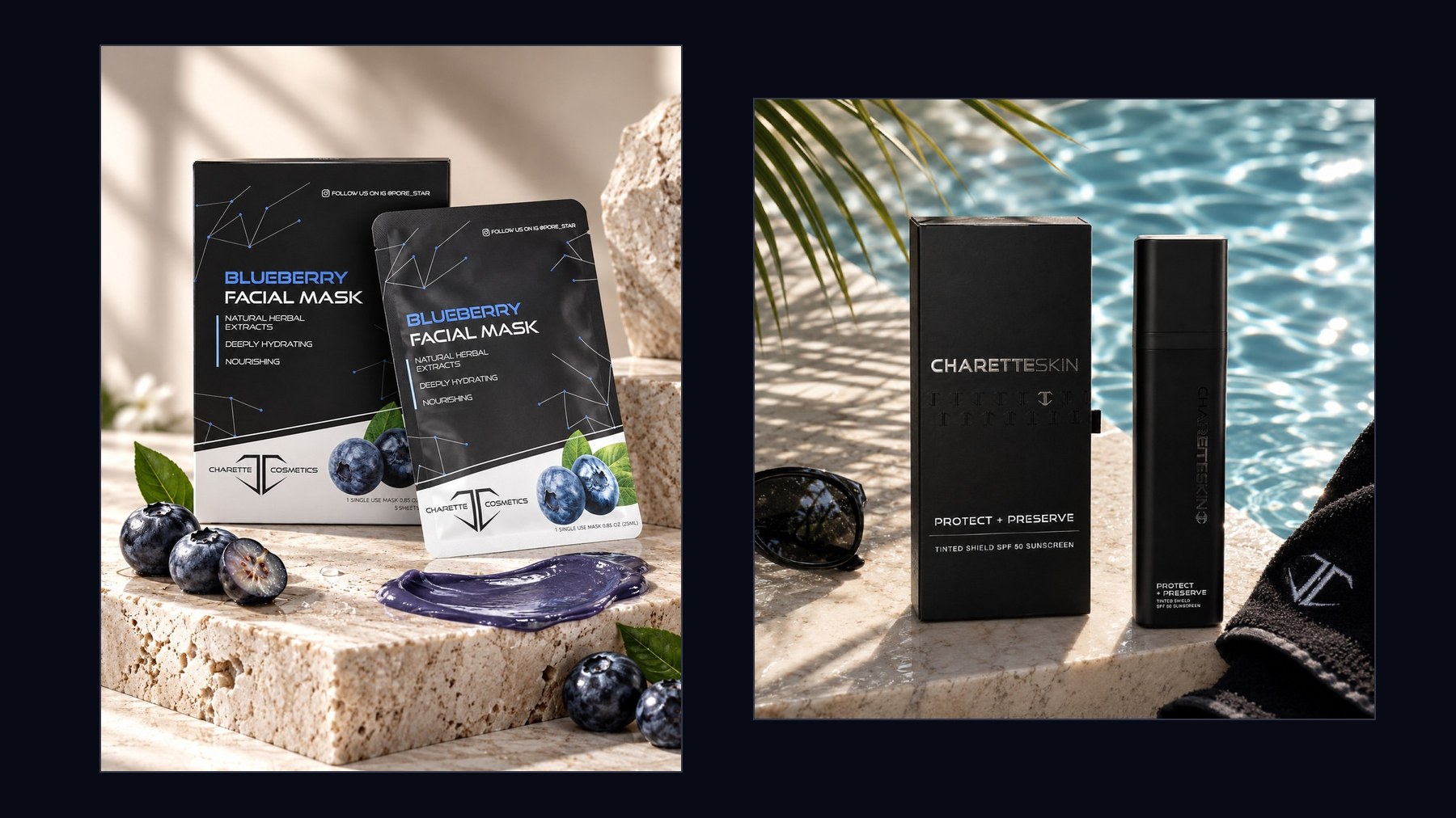 The Blueberry Facial Mask carton and the SPF range