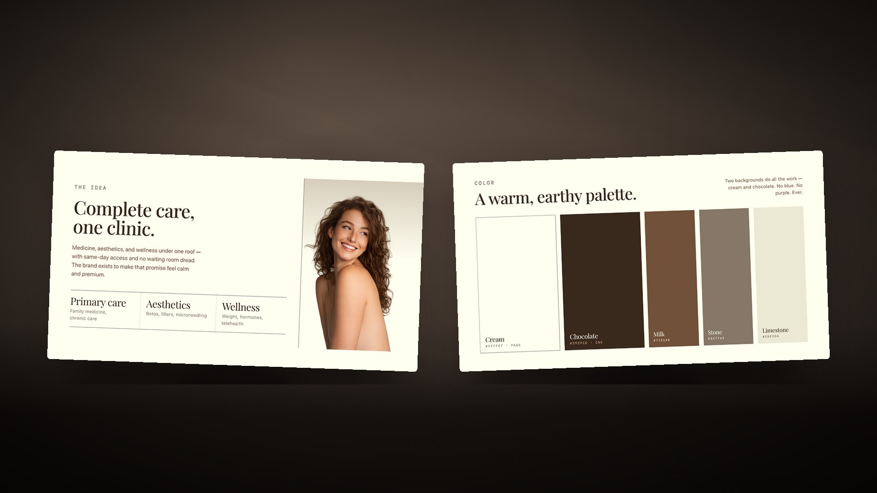 The positioning and the colour palette