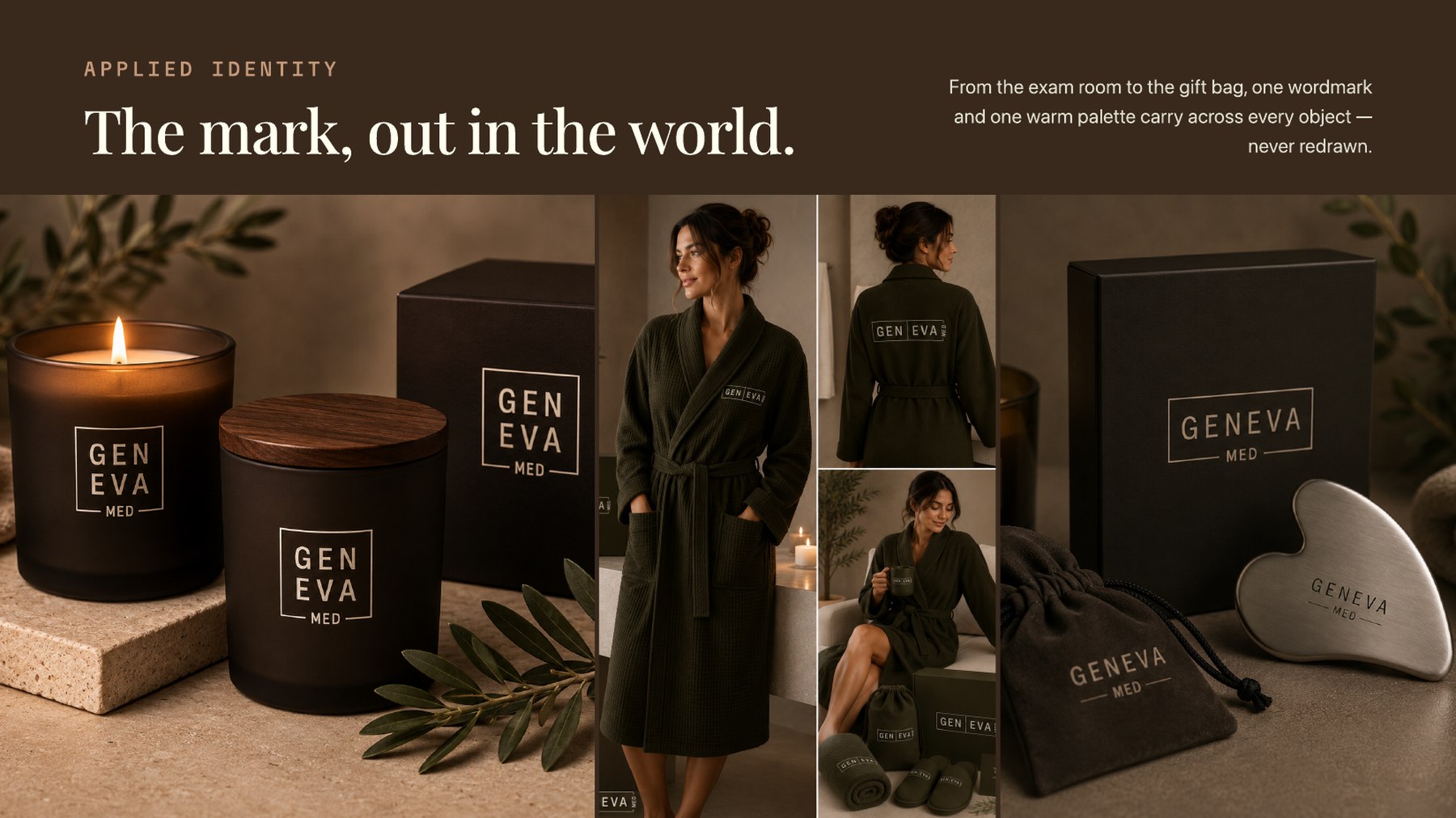 The Geneva Med mark on candles, robes and gift boxes